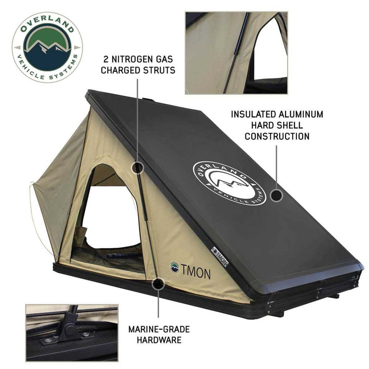 LD TMON Clamshell Aluminum Hard Shell Roof Top Tent - 2 Person