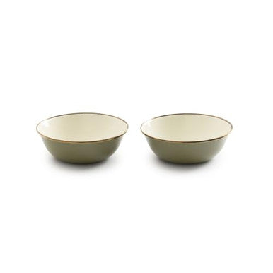 Barebones 2-Tone Bowls - Set of 2 Enamelware Bowls - Durable Kitchen or Camping Bowl (Olive Drab)