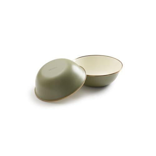 Barebones 2-Tone Bowls - Set of 2 Enamelware Bowls - Durable Kitchen or Camping Bowl (Olive Drab)