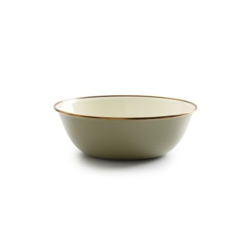 Barebones 2-Tone Bowls - Set of 2 Enamelware Bowls - Durable Kitchen or Camping Bowl (Olive Drab)