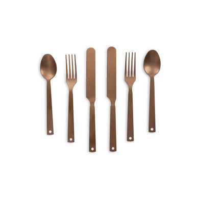 Barebones 6 Piece Flatware Set - Utensil Set With 2 Forks, 2 Knives, and 2 Spoons - Matte Copper Silverware Set