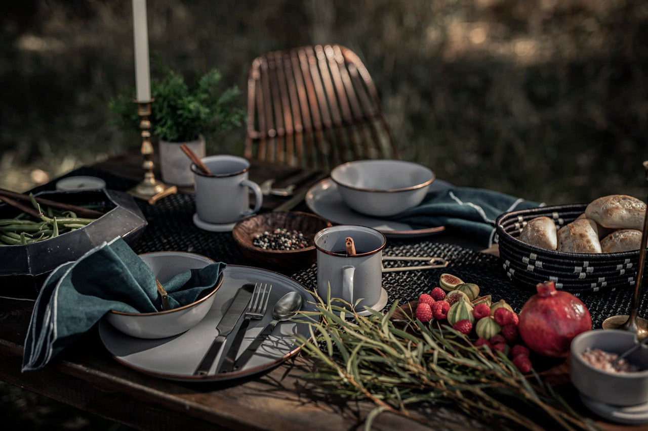Enamelware Plates and Cups Set - Slate Gray