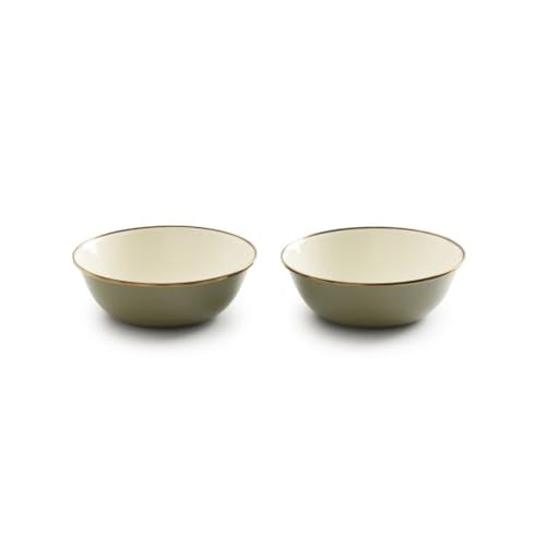 Barebones 2-Tone Bowls - Set of 2 Enamelware Bowls - Durable Kitchen or Camping Bowl (Olive Drab)