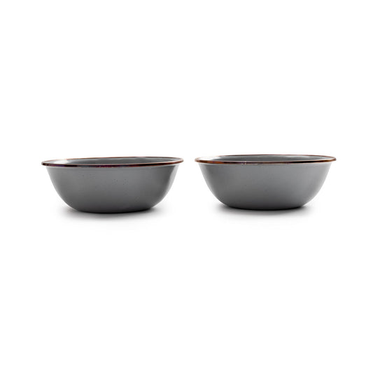 Barebones Enamel Bowls- Dishes Set of 2 (Stale Gray)