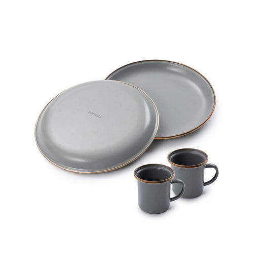 Enamelware Plates and Cups Set - Slate Gray