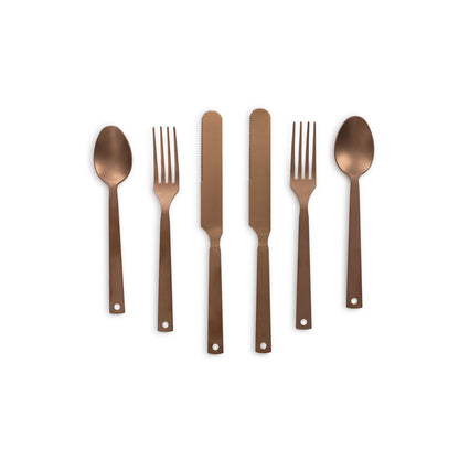 Barebones 6 Piece Flatware Set - Utensil Set With 2 Forks, 2 Knives, and 2 Spoons - Matte Copper Silverware Set