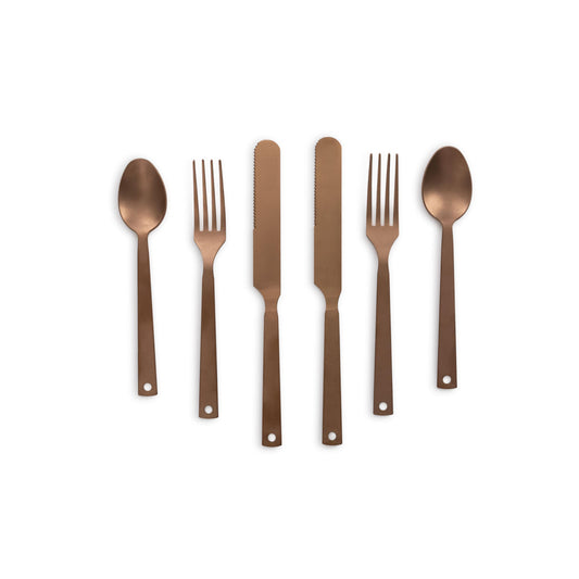 Barebones 6 Piece Flatware Set - Utensil Set With 2 Forks, 2 Knives, and 2 Spoons - Matte Copper Silverware Set