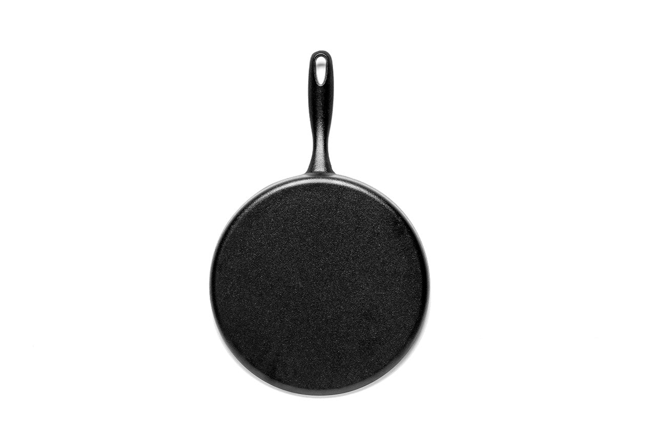 Barebones 12-Inch Flat Cast Iron Skillet - Enameled Cast Iron Fry Pan, outdoor cooking pan
