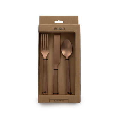 Barebones 6 Piece Flatware Set - Utensil Set With 2 Forks, 2 Knives, and 2 Spoons - Matte Copper Silverware Set