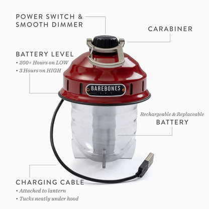 Barebones Beacon Hanging Light - USB Rechargeable Camping Lantern (Red)