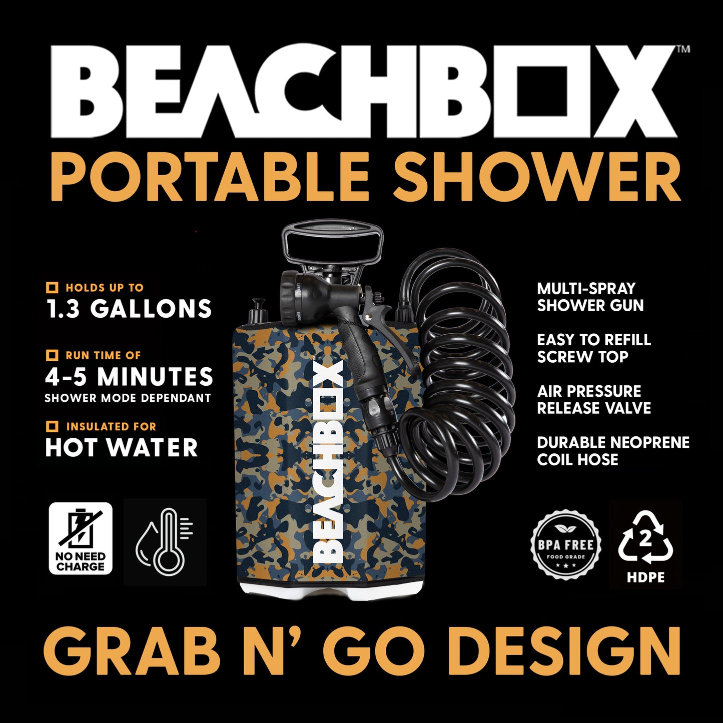 BeachBox Portable Camping Shower Tank - Camo