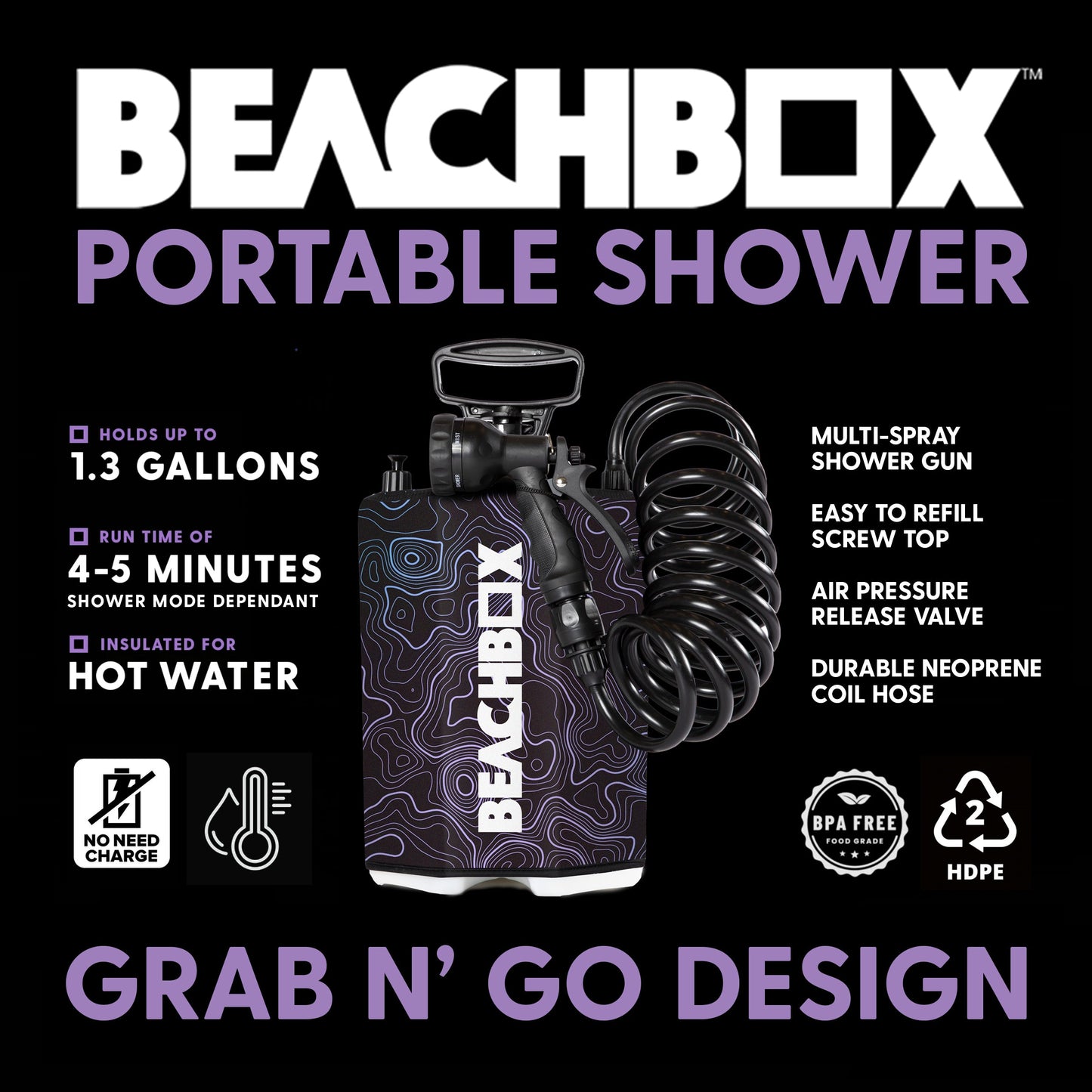 BeachBox Portable Camping Shower Tank - Elevation