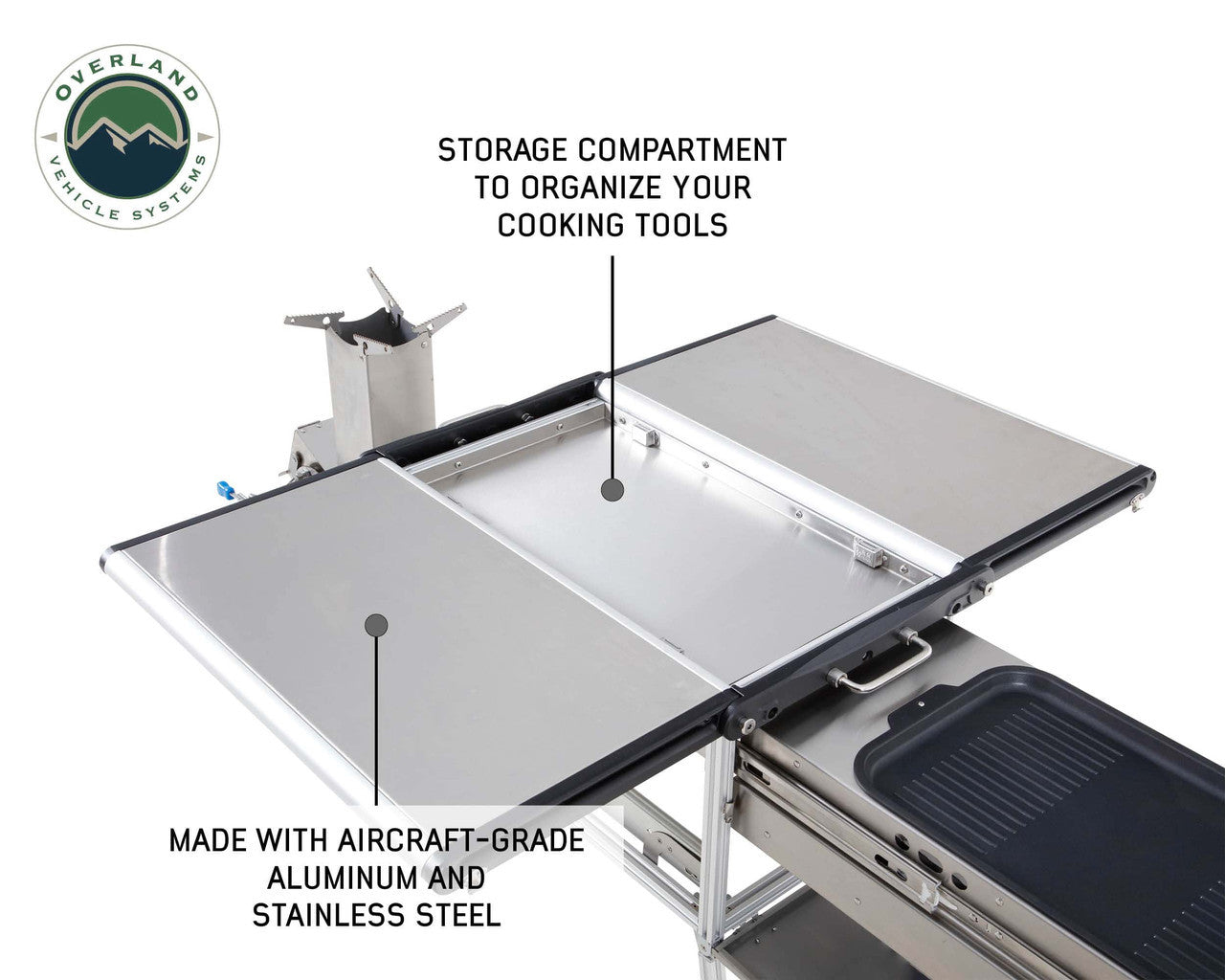 Komodo Camp Kitchen - Dual Grill, Skillet, Folding Shelves, and Rocket Tower - Stainless Steel