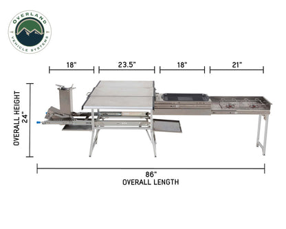 Komodo Camp Kitchen - Dual Grill, Skillet, Folding Shelves, and Rocket Tower - Stainless Steel