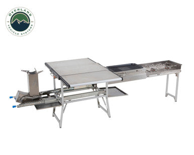 Komodo Camp Kitchen - Dual Grill, Skillet, Folding Shelves, and Rocket Tower - Stainless Steel