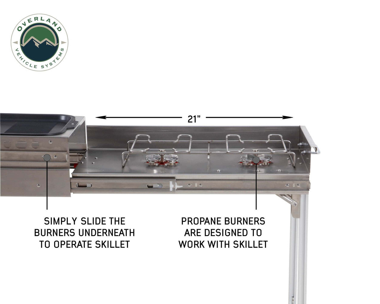 Komodo Camp Kitchen - Dual Grill, Skillet, Folding Shelves, and Rocket Tower - Stainless Steel