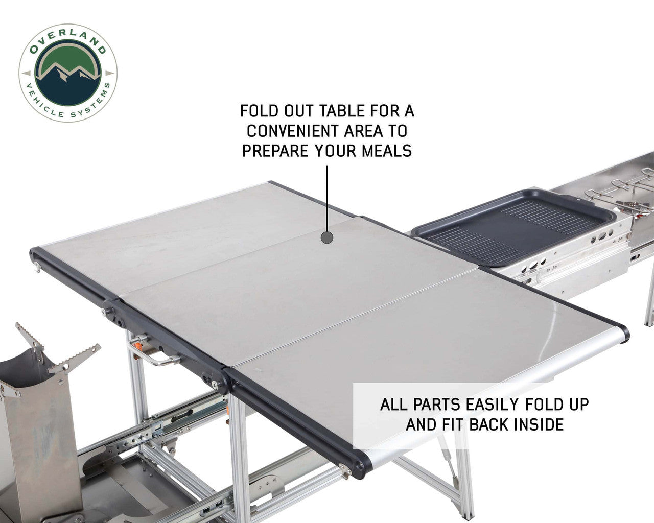 Komodo Camp Kitchen - Dual Grill, Skillet, Folding Shelves, and Rocket Tower - Stainless Steel