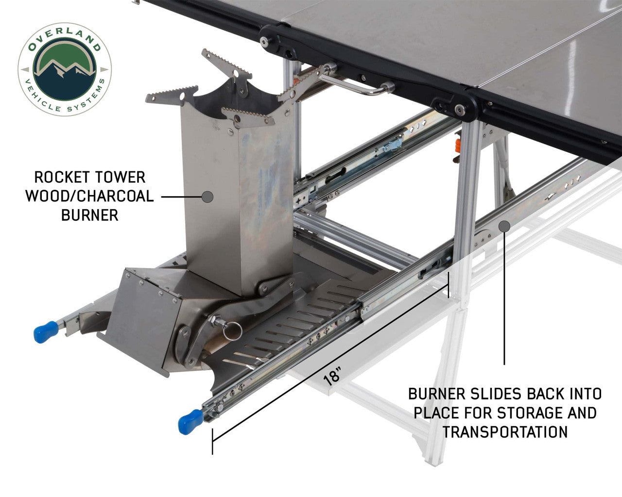 Komodo Camp Kitchen - Dual Grill, Skillet, Folding Shelves, and Rocket Tower - Stainless Steel