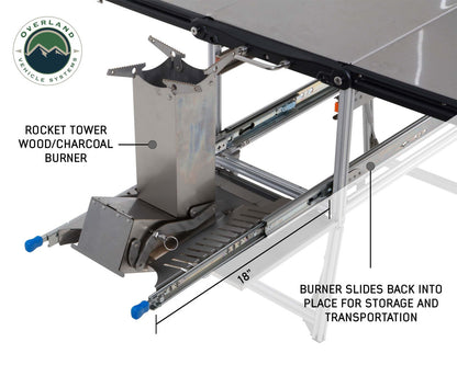 Komodo Camp Kitchen - Dual Grill, Skillet, Folding Shelves, and Rocket Tower - Stainless Steel