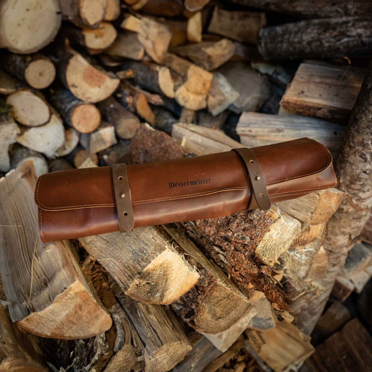 Overland Chef Cognac Leather Knife Roll - 5 Pocket
