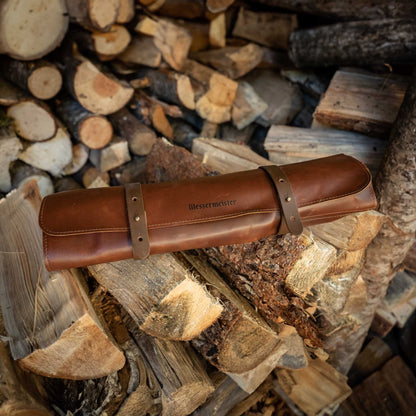 Overland Chef Cognac Leather Knife Roll - 5 Pocket