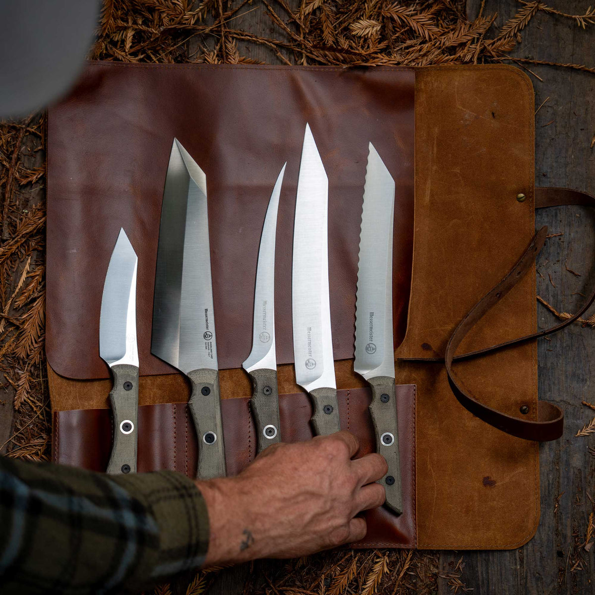 Overland Chef Cognac Leather Knife Roll - 5 Pocket