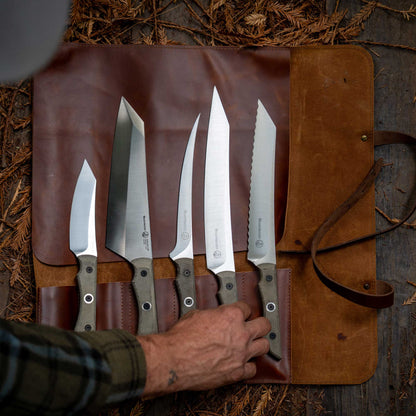 Overland Chef Cognac Leather Knife Roll - 5 Pocket